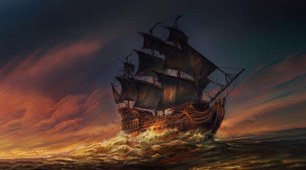 Sails Ship In Ocean Wallpaper 1280x2120 Resolution