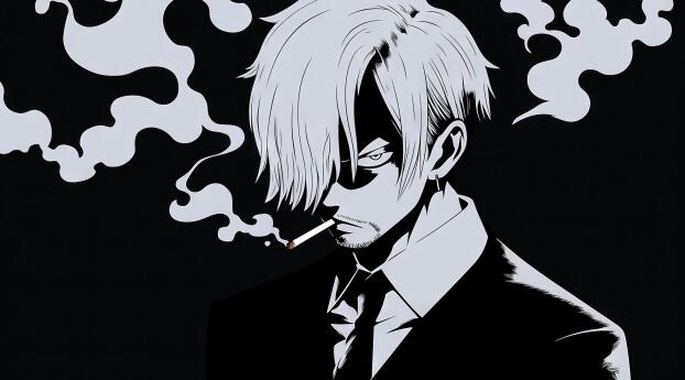 Sanji One Piece Smoking HD Black and White Wallpaper