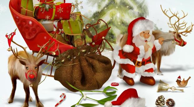 santa claus, reindeer, gifts Wallpaper 1080x2160 Resolution