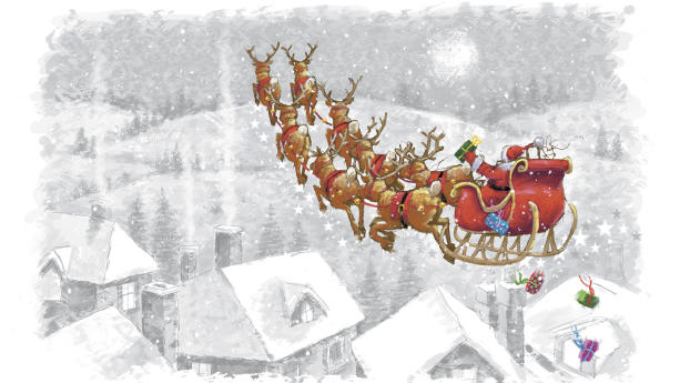 santa claus, reindeer, presents Wallpaper 2048x2048 Resolution