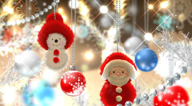 santa claus, snowman, balls Wallpaper 320x240 Resolution