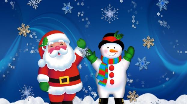 santa claus, snowman, holiday Wallpaper 1080x2240 Resolution