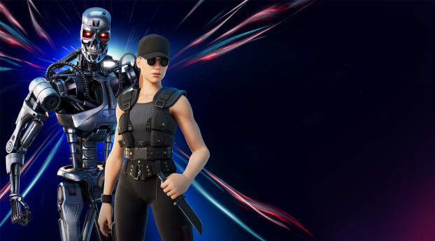 Sarah Connor and T-800 4K HD Fortnite Wallpaper 1350x689 Resolution