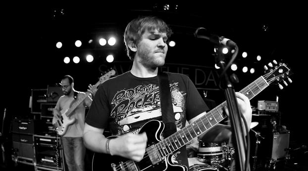 saves the day, guitar, scene Wallpaper 1360x768 Resolution