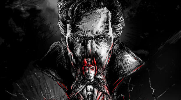 Scarlet Witch and Doctor Strange the Multiverse of Madness Art Wallpaper 1440x2560 Resolution