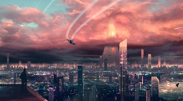 Sci Fi City View HD Wallpaper 320x480 Resolution