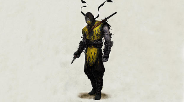 scorpion, mortal kombat, warrior Wallpaper 1366x768 Resolution
