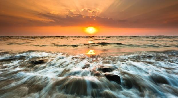 sea, foam, sunset Wallpaper 2560x1440 Resolution