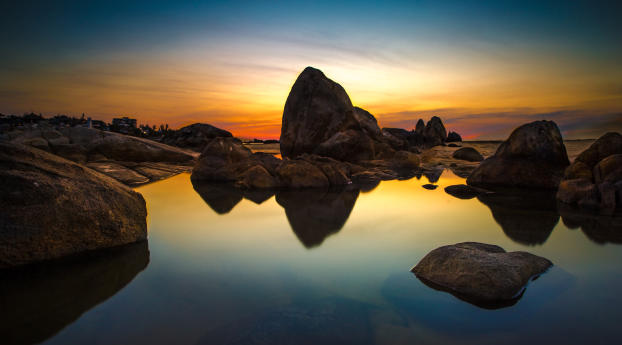 sea, stones, sunset Wallpaper 2560x1440 Resolution