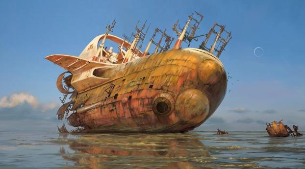 sea, stranding, ship Wallpaper 720x1440 Resolution