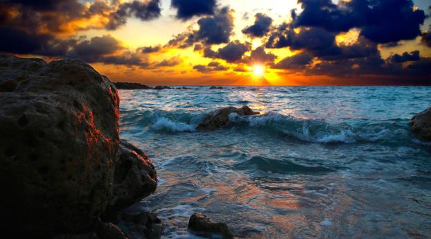 sea, surf, sunset Wallpaper