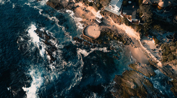 sea, view from above, swash Wallpaper 1440x2960 Resolution