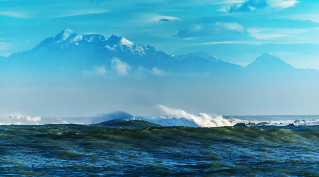 sea, waves, mountains Wallpaper 840x1336 Resolution
