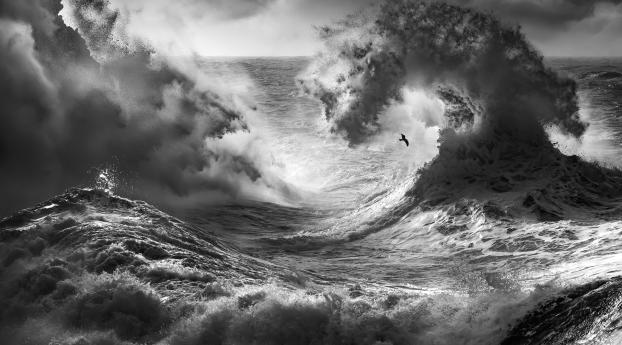Sea With Big Waves Monochrome Wallpaper 2048x1512 Resolution