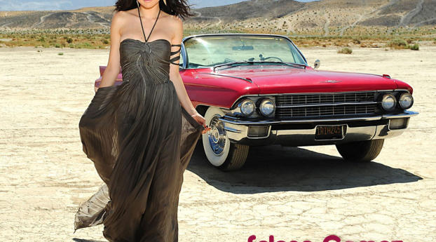 Selena Gomez with Car In Desert wallpaper Wallpaper 1440x3120 Resolution