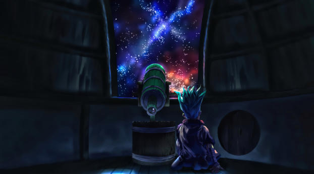 Senku Ishigami in Space Dr. Stone Wallpaper 240x400 Resolution