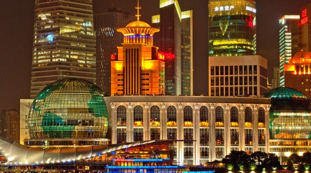 shanghai, building, night Wallpaper 2560x1024 Resolution