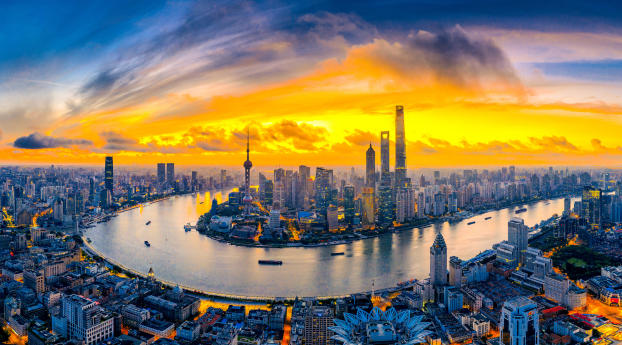 Shanghai Cityscape Wallpaper 1080x2520 Resolution