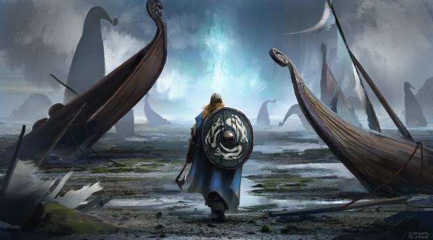 Shield Warrior Viking Fantasy Art Wallpaper 320x568 Resolution