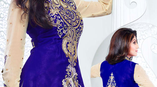 Shilpa Shetty In Blue Dress  Wallpaper 1125x2436 Resolution