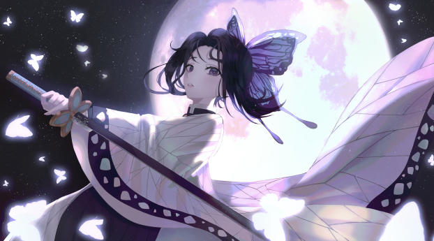 Shinobu Kochou Anime 4K Wallpaper 1440x3100 Resolution