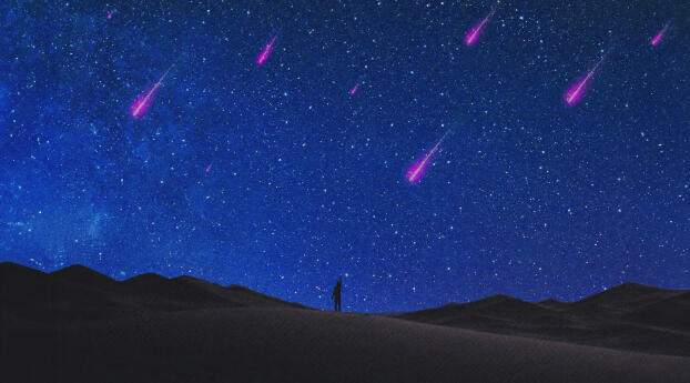Shooting Stars at Night Sky HD Alone Adventure Wallpaper 1600x900 Resolution