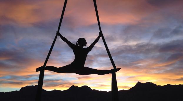 silhouette, air gymnast, girl Wallpaper 1600x900 Resolution