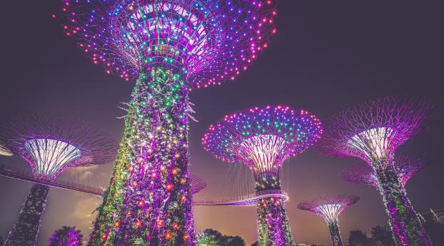 singapore, artificial trees, lighting Wallpaper
