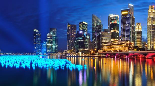 Singapore City at Night Wallpaper 2048x2048 Resolution