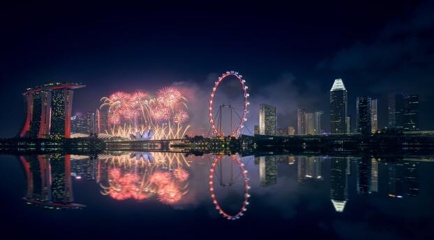 Singapore HD Firecrackers Photography Wallpaper 1300x768 Resolution