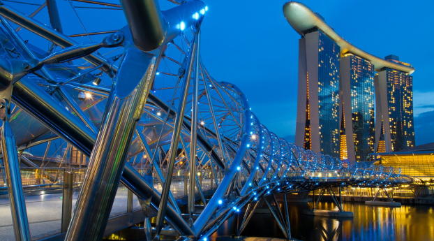 singapore, helix bridge, evening Wallpaper 1600x900 Resolution
