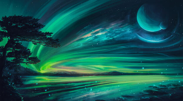 Sky Landscape HD Stunning Green Aurora Borealis Night Wallpaper