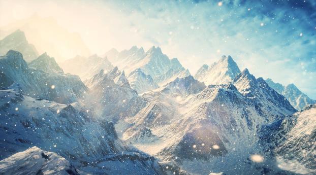 skyrim, mountains, winter Wallpaper 1920x1200 Resolution