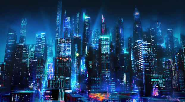 Skyscraper Futuristic City Digital Art Wallpaper