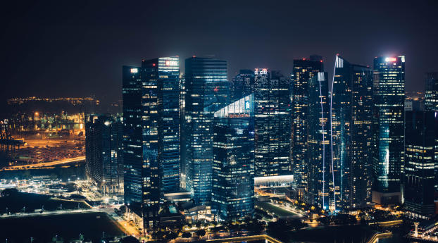 skyscrapers, night city, view from above Wallpaper 1360x768 Resolution
