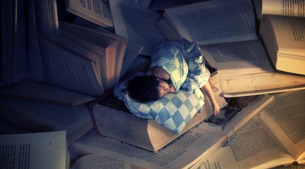 sleep, books, girl Wallpaper