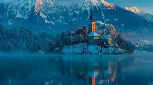 slovenia, church, lake Wallpaper 1600x900 Resolution