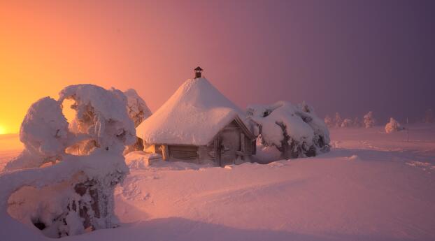 Small Hut in Lapland HD Winter Wallpaper