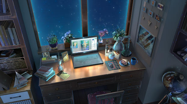 Small Laptop Workstation Anime Wallpaper 1280x2120 Resolution
