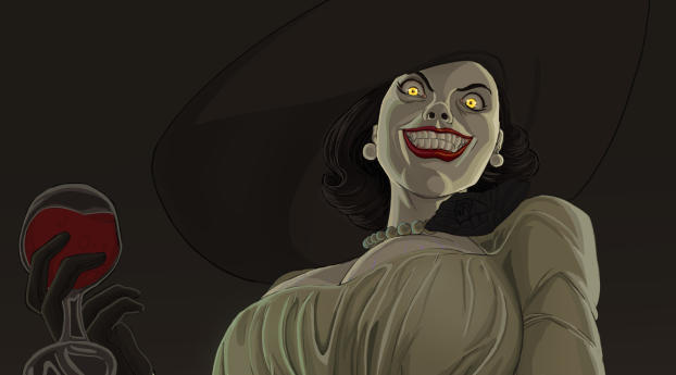 Smiling Vampire Lady Resident Evil Village Wallpaper 1080x2246 Resolution