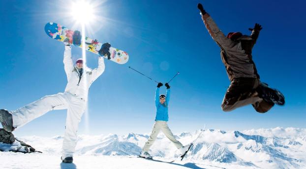 snowboard, skis, jump Wallpaper