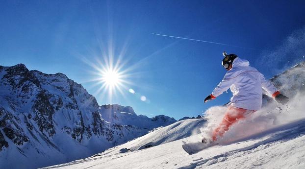 snowboard, snow, mountains Wallpaper 1366x768 Resolution