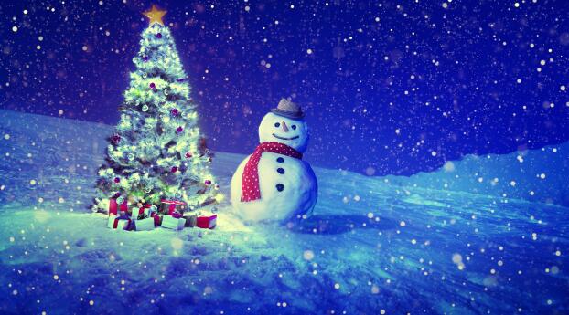 Snowman 4K Christmas Tree Wallpaper 1920x1080 Resolution