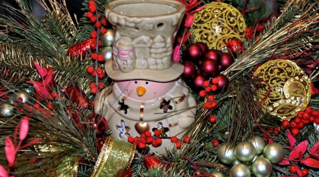 snowman, candle, christmas toys Wallpaper 1080x2160 Resolution