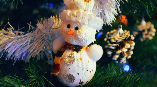 snowman, christmas decorations, branches Wallpaper