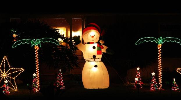 snowman, night, ornaments Wallpaper 1024x600 Resolution