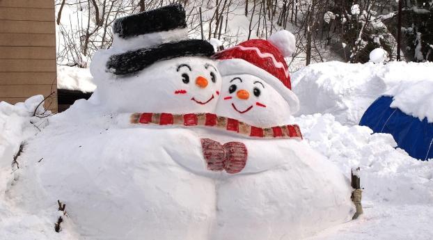 snowmen, snow, winter Wallpaper 2560x1024 Resolution