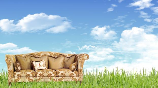 sofa, grass, nature Wallpaper 2560x1080 Resolution