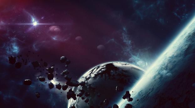 space, asteroids, planets Wallpaper 1360x768 Resolution