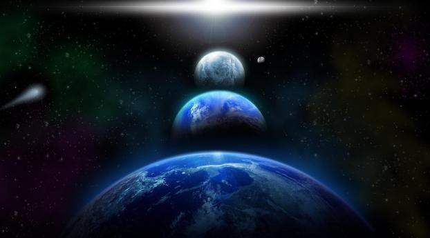 space,   parade of planets, number Wallpaper 1440x3440 Resolution